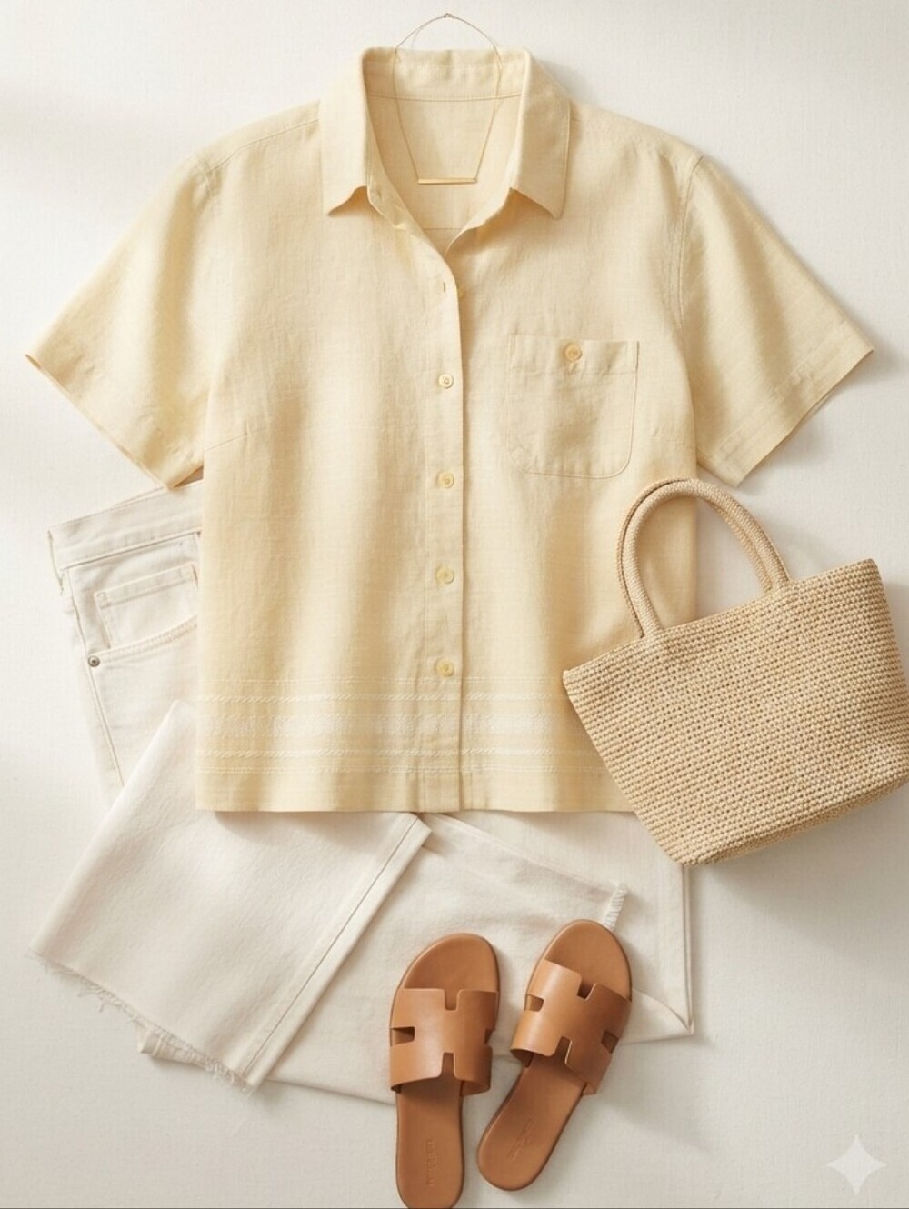 Norton McNaughton Petites Linen Blend Tan Button Up Short Sleeve Shirt